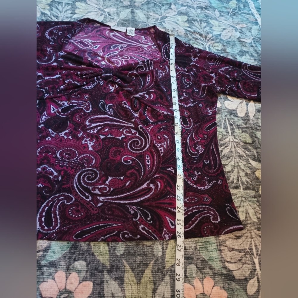 Jaclyn Smith Women's Whimsigoth Slinky Babydoll Top 2X Purple Paisley Stretch - Picture 7 of 7